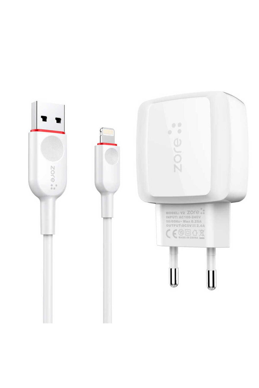 Beyaz Vest Serisi V2 Lightning 2 in 1 Şarj Seti-Zore