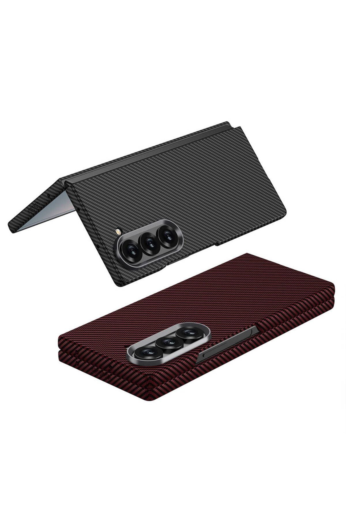 Galaxy Z Fold 6 Uyumlu Kamera Korumalı Karbon Fiber Tasarımlı Arka Yüzey Zore Kıpta Karbon Kapak