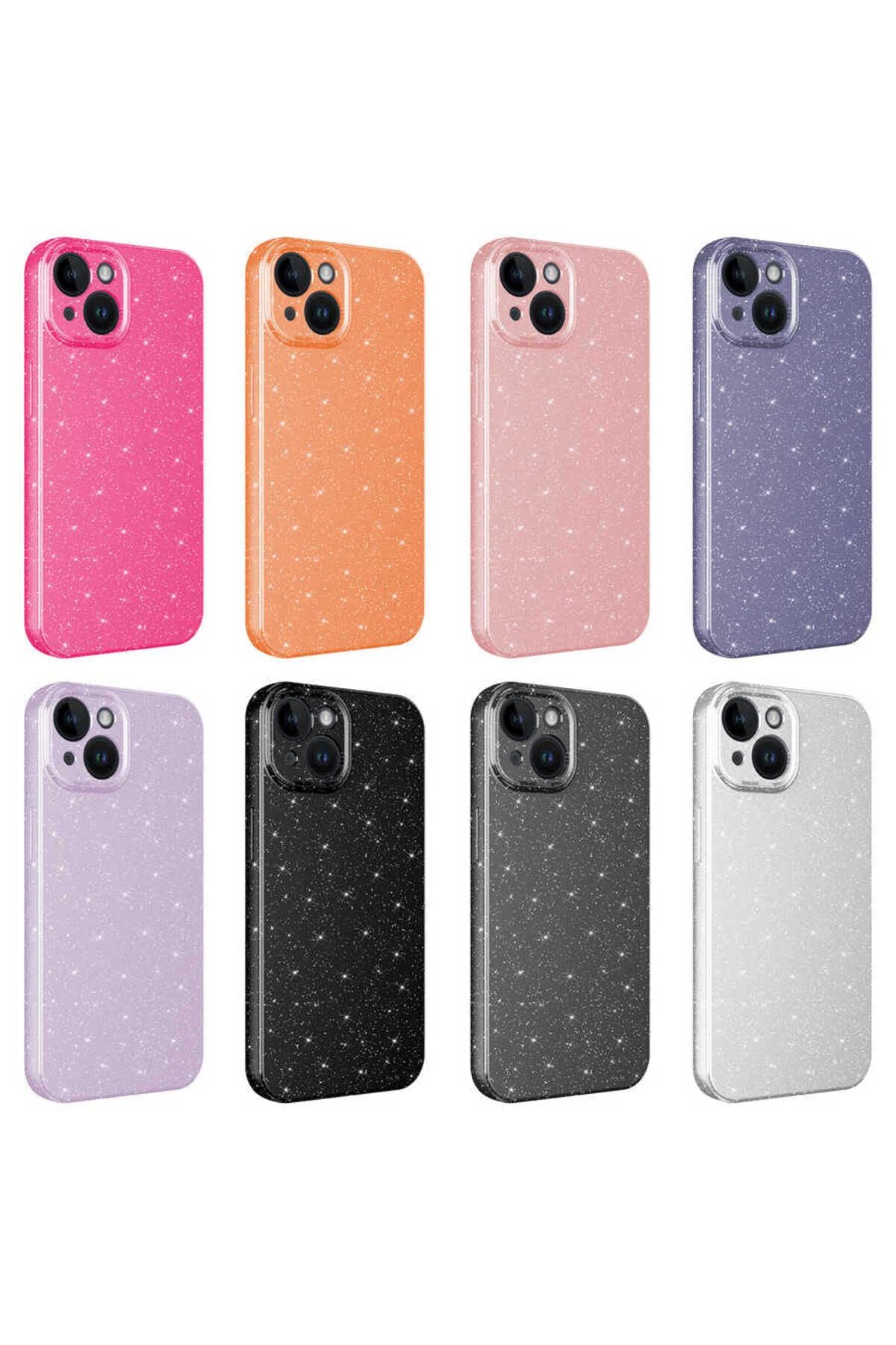 iPhone 14 Uyumlu Kamera Korumalı Simli Lüks Zore Koton Kılıf-Mor