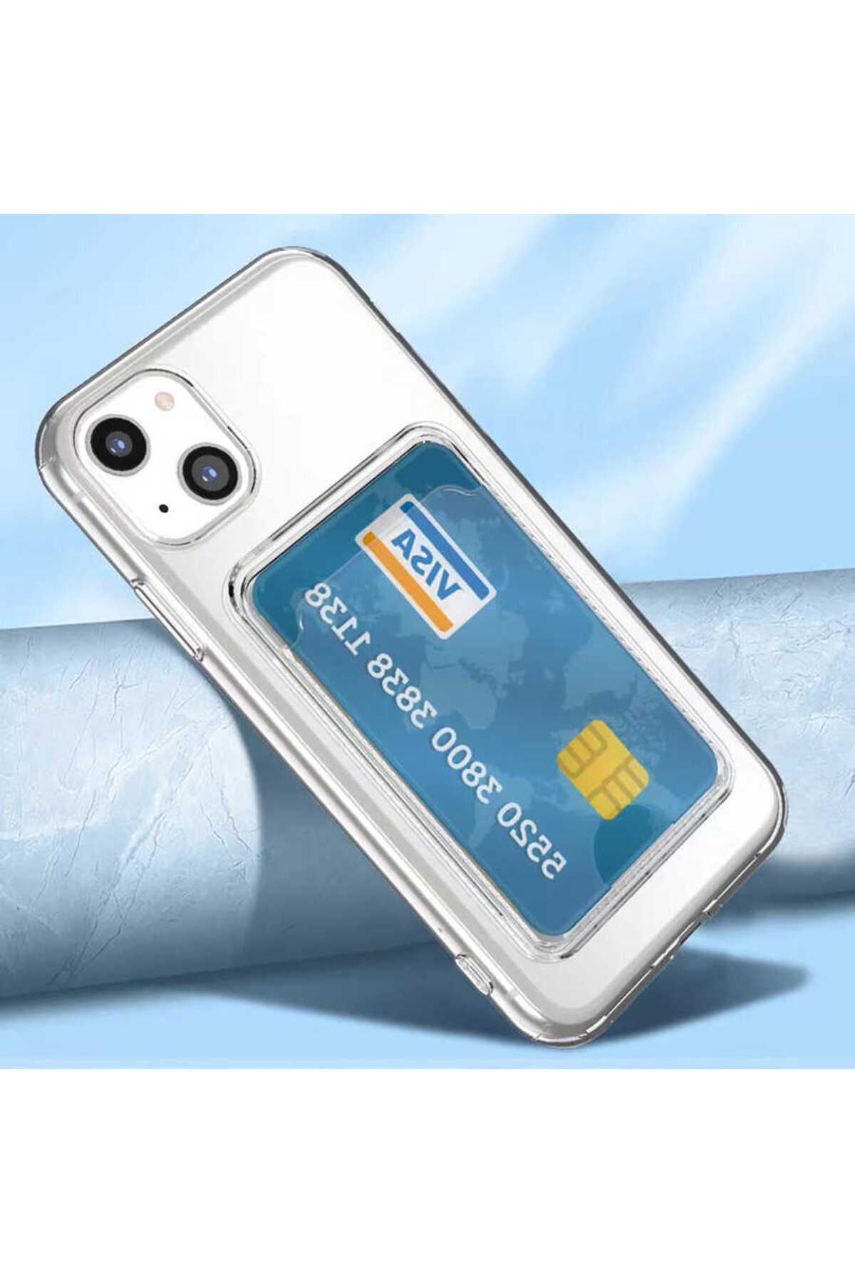 iPhone 14 Uyumlu Kartlıklı Şeffaf Zore Setra Clear Silikon Kılıf-Renksiz