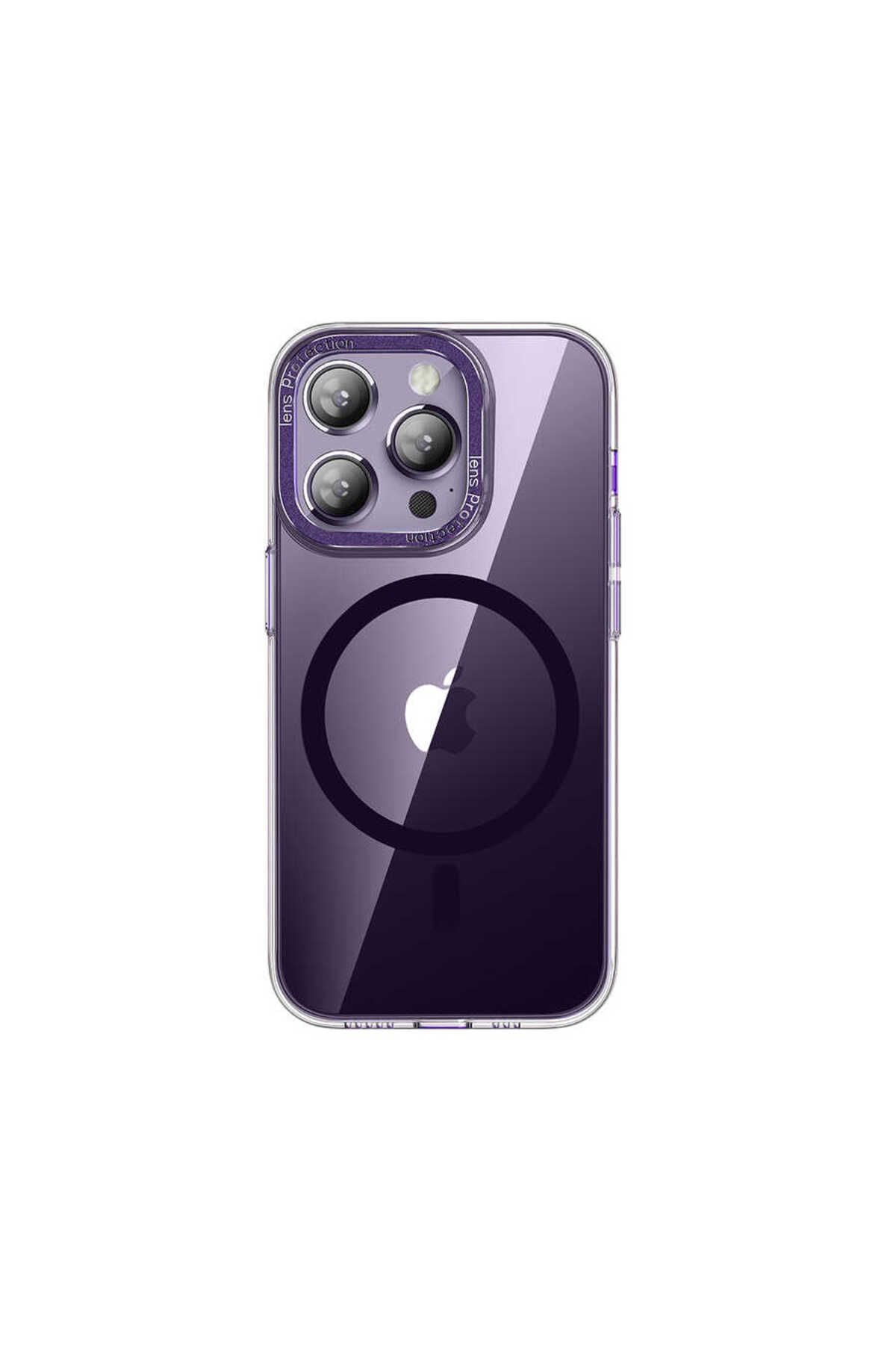 iPhone 14 Pro Uyumlu Magsafe Şarj Özellikli Sert PC CSK Zore Fuya Kılıf-Derin Mor