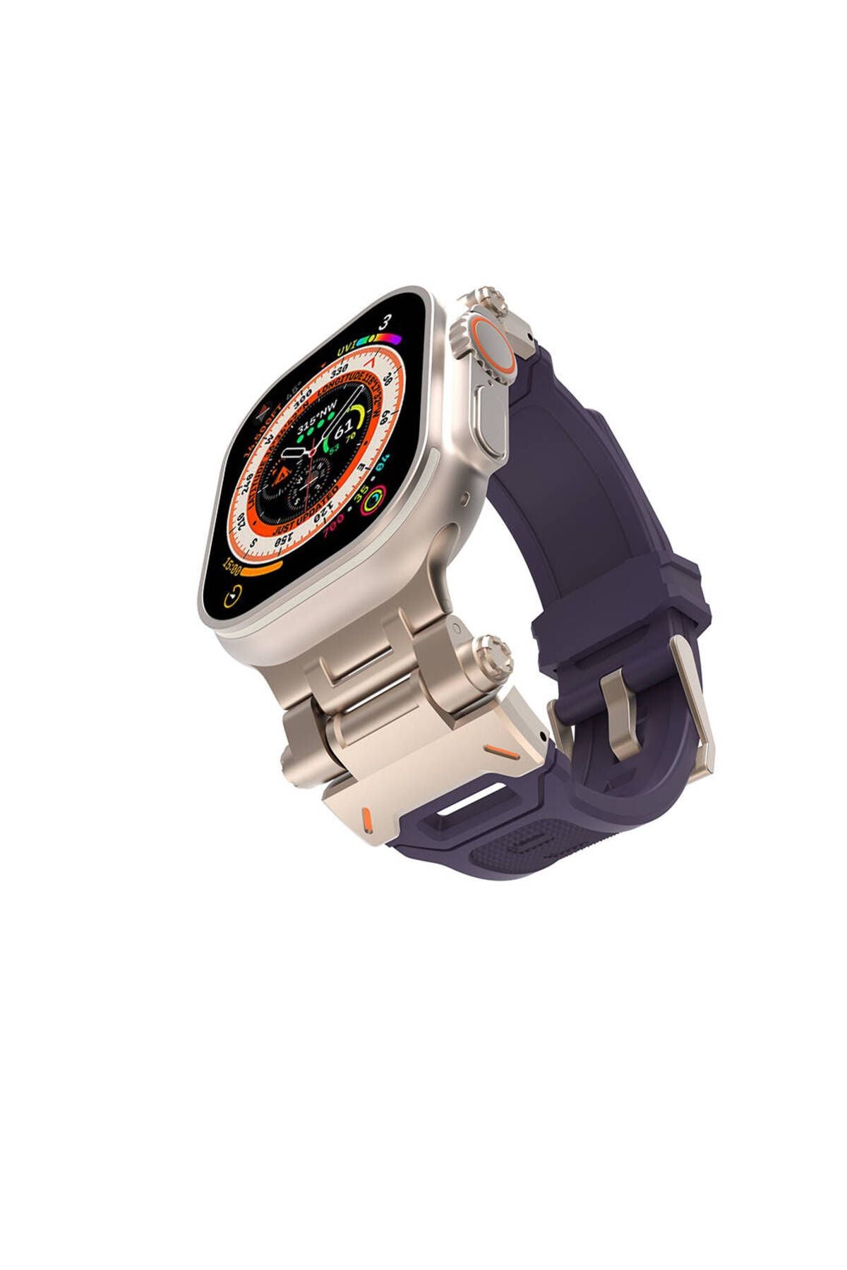 Watch Ultra 49mm CLO- KRD-108 Metal Başlıklı Silikon Kordon-Starlight-Mavi