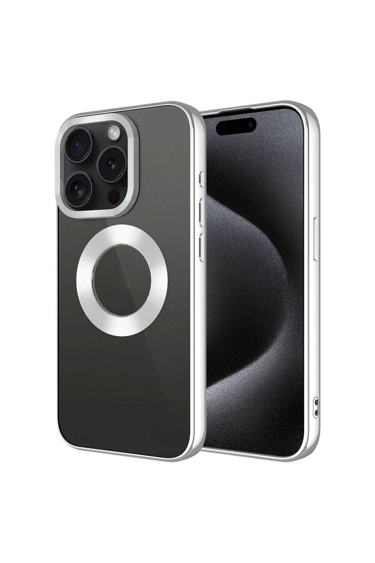 iPhone 15 Pro Uyumlu Tek Kamera Çerçeveli Logo Gösteren Zore Omega Kılıf-Sierra Mavi