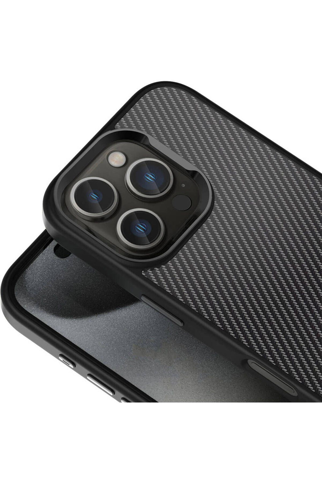 Apple iPhone 16 Pro Max Kılıf Karbon Fiber Görünümlü Parlak Kamera Çerçeveli Zore Venus Kapak-Rose B