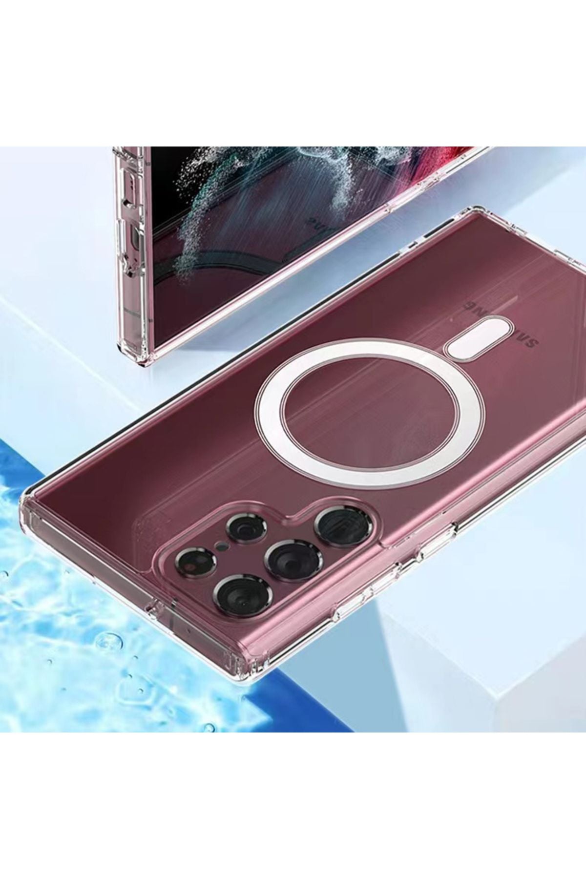 Galaxy S23 Ultra Uyumlu Zore Magsafe Şarj Özellikli Şeffaf Sert PC Zore Embos Kılıf-