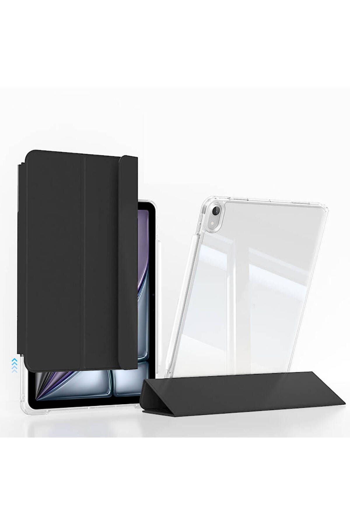iPad Air 13 2024 Kılıf Magnetik Ayrılabilen AiHTTgli Uyumlu Zore Sliding Tablet Kılıfı-Siyah