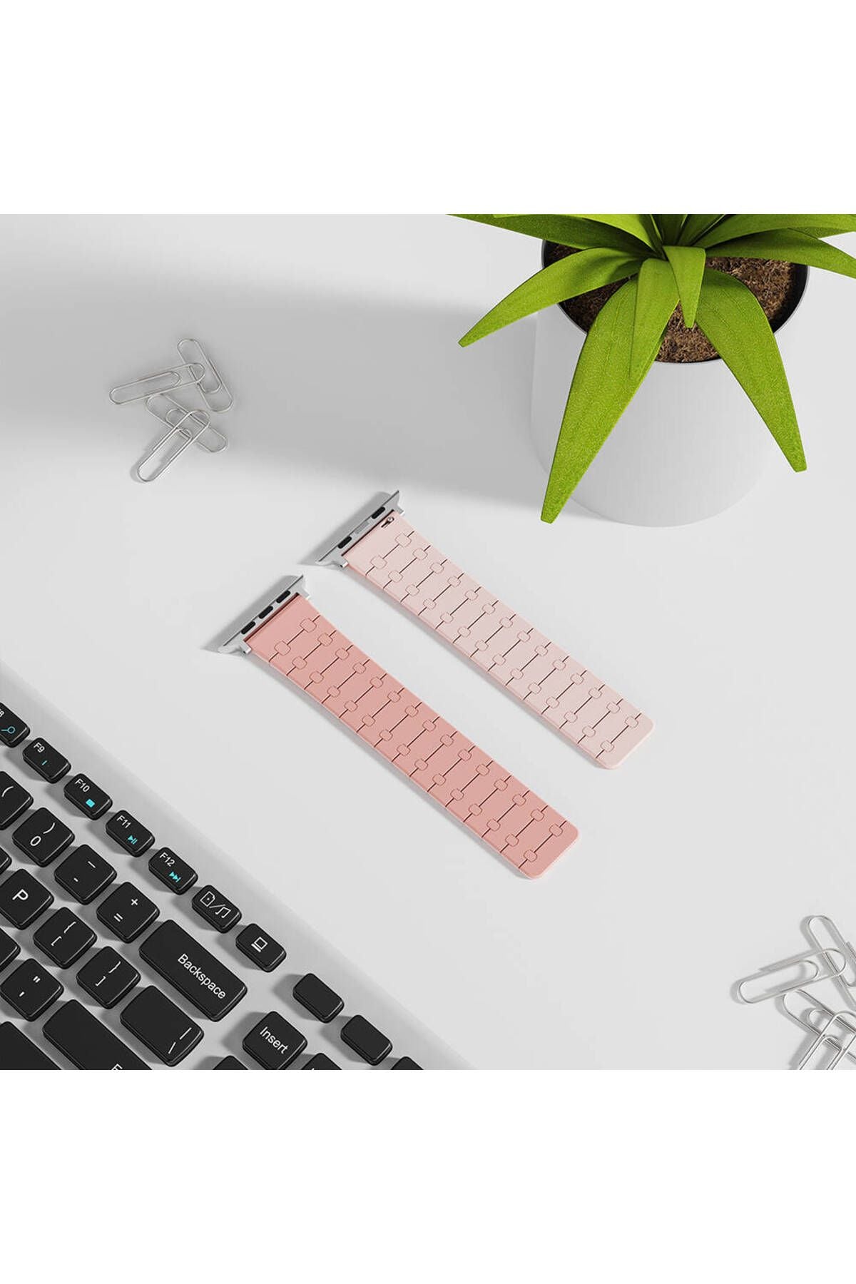 Apple Watch 7 45mm Zore KRD-111 Çizgili Desenli Silikon Kordon-Turuncu