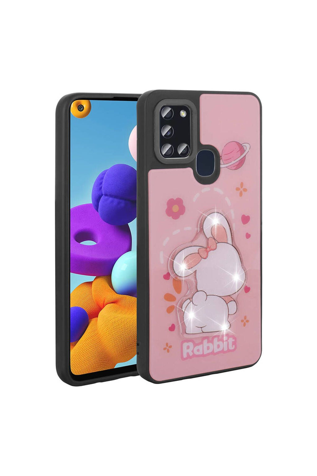 Galaxy A21S Kılıf Parlayan Kabartmalı İkonik Figürlü Zore Amas Silikon Kapak - Beyaz