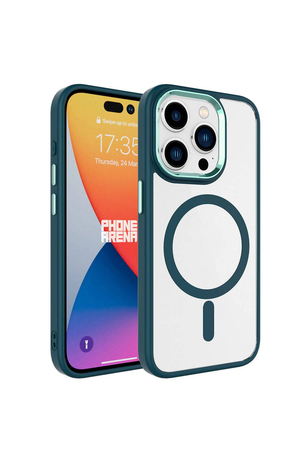 iPhone 15 Pro Max Uyumlu Wireless Şarj Özellikli Zore Krom Magsafe Silikon Kılıf-Koyu Yeşil