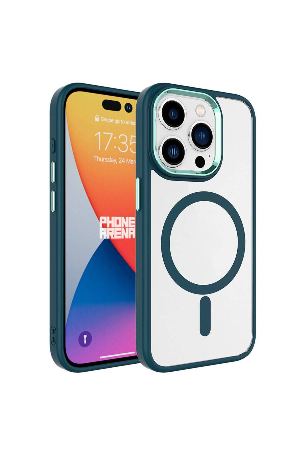 iPhone 15 Pro Max Uyumlu Wireless Şarj Özellikli Zore Krom Magsafe Silikon Kılıf-Koyu Yeşil