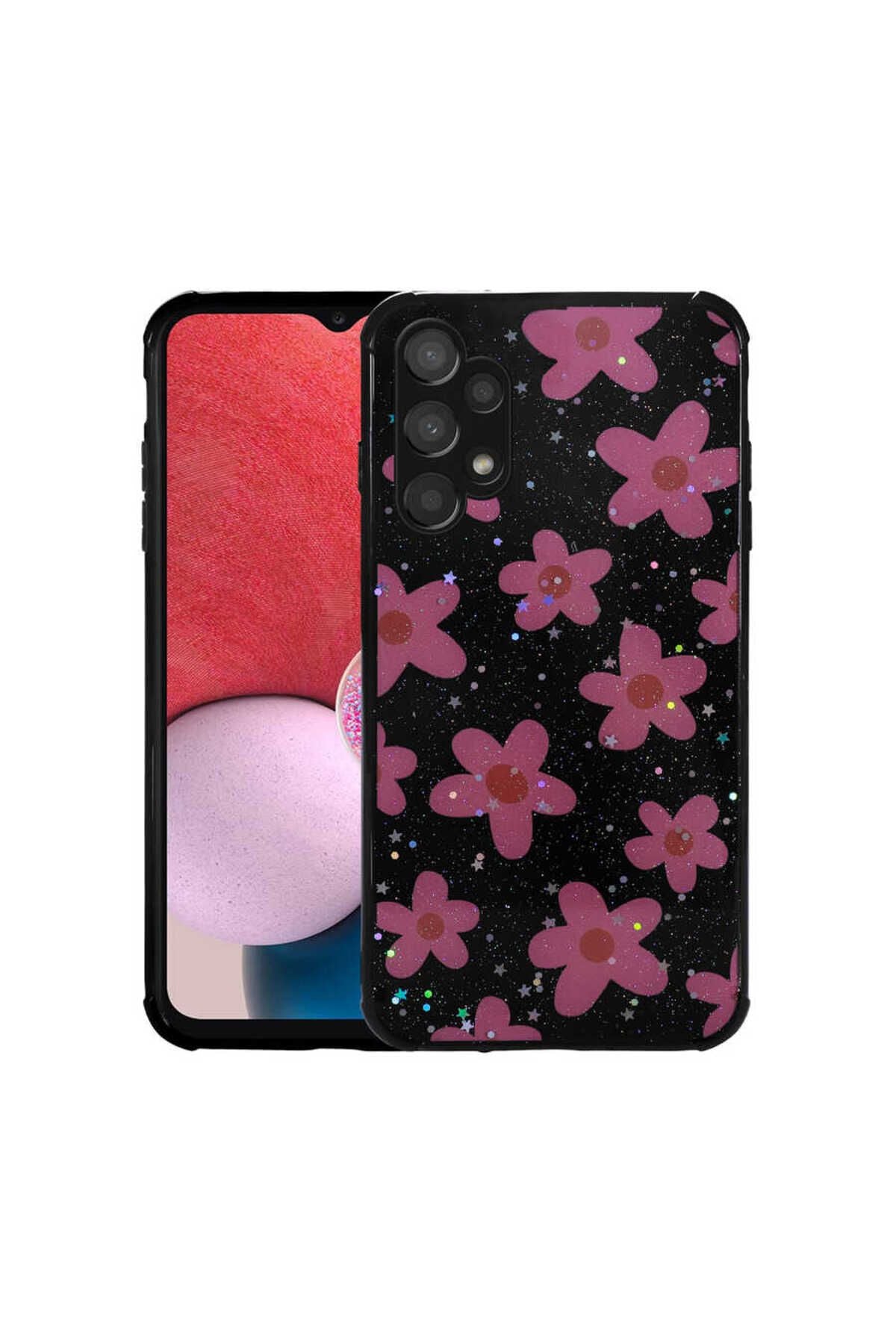 Galaxy A13 4G Kılıf Simli Desenli Kamera Korumalı Parlak Zore Popy Kapak - Dallar