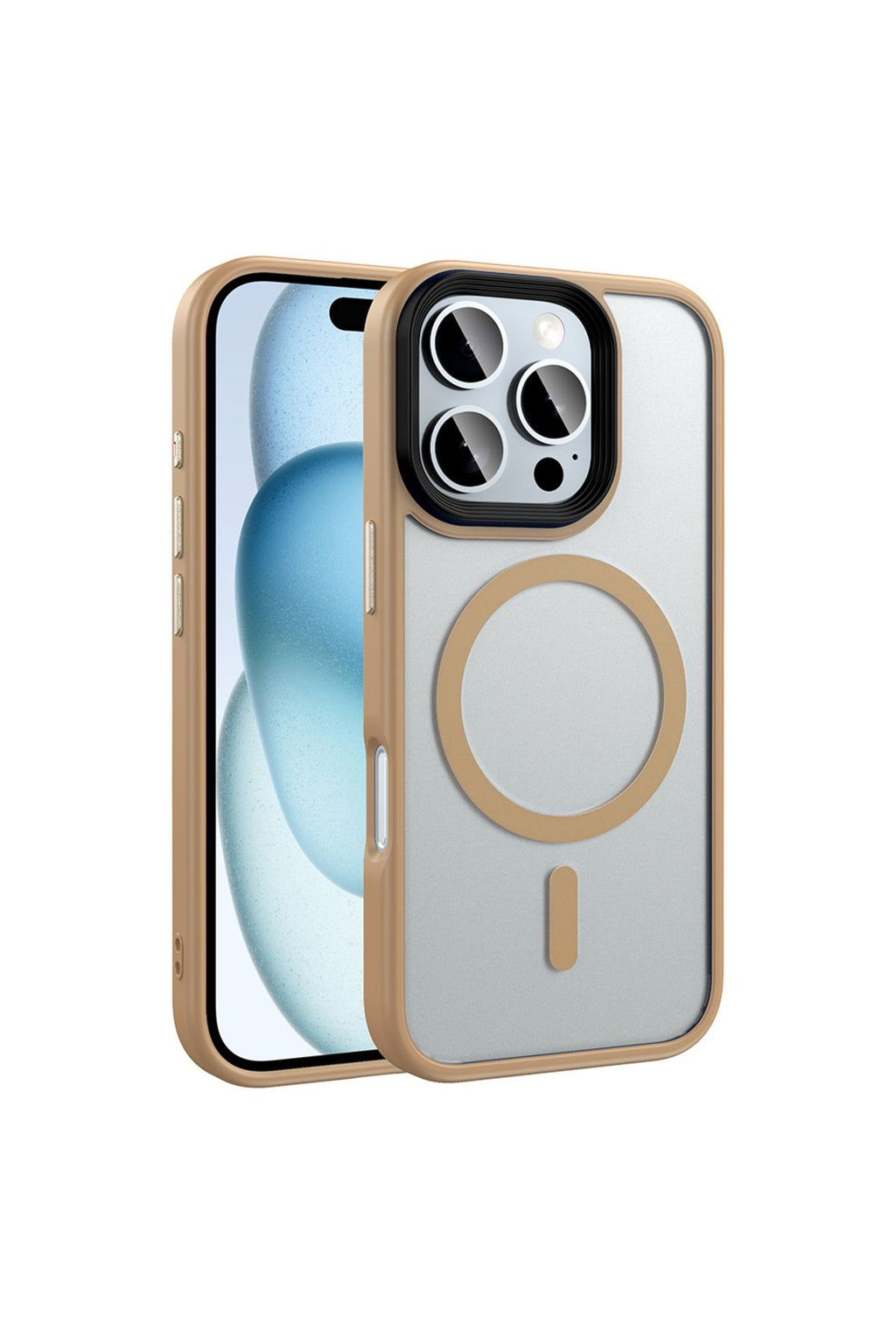 iPhone 16 Pro Kılıf Mat Arka Yüzey Wireless Şarj Özellikli Zore Flet Magsafe Kapak - Desert Titanyum