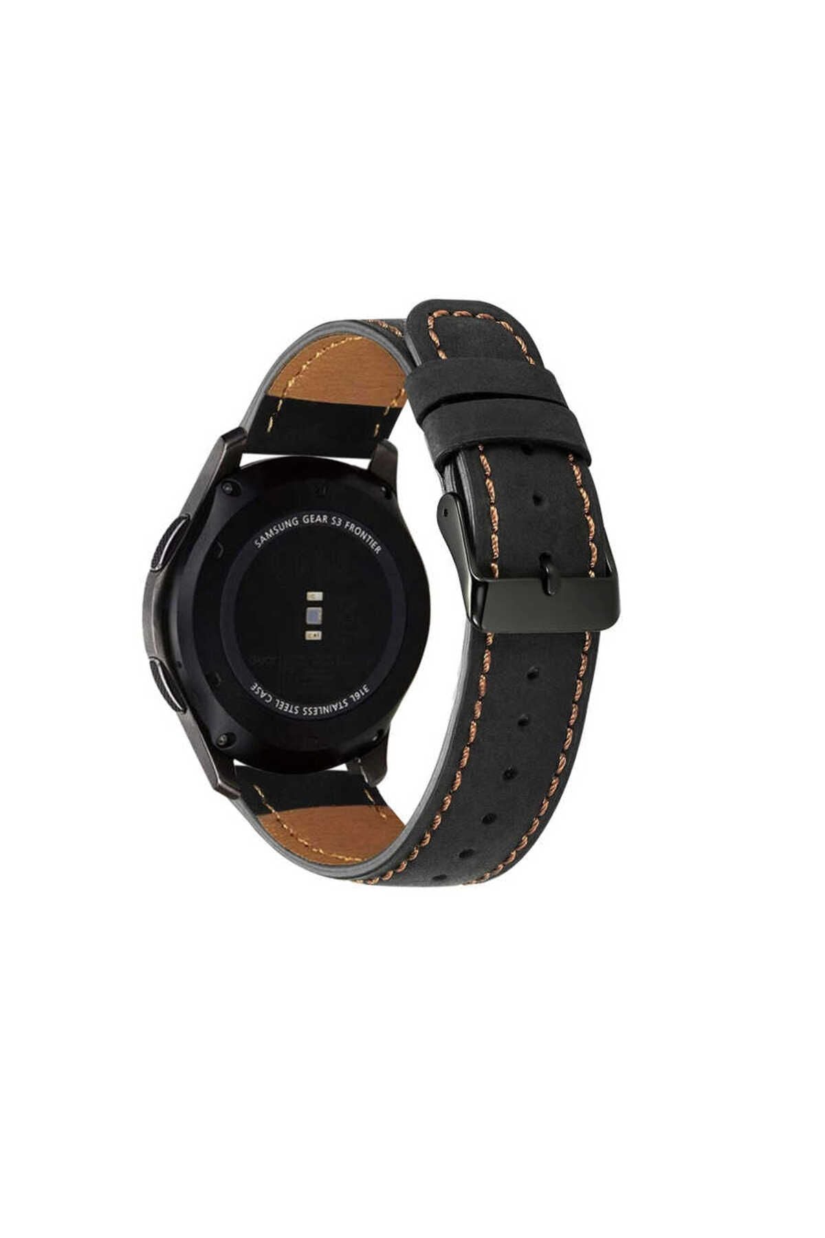 Galaxy Watch 46mm 22mm Uyumlu KRD-29 Deri Zore Kordon-Kahverengi