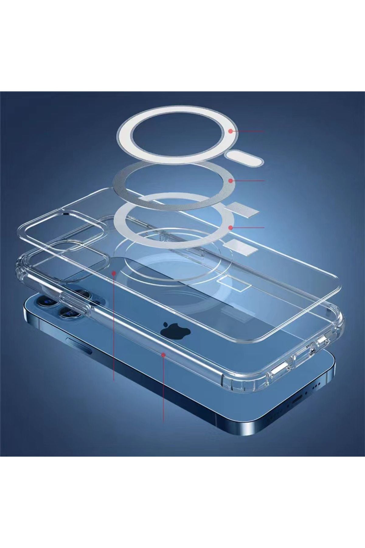 iPhone 8 Kılıf Magsafe Şarj Özellikli Şeffaf Sert PC Zore Embos Kapak - Renksiz