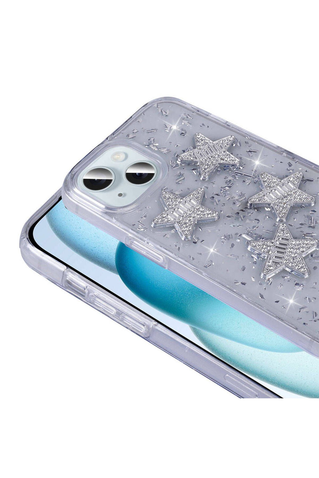 iPhone 15 Uyumlu BTZ Kılıf Airbagli Simli Arka Yüzey Zore Işıltı Silikon Kapak-Pembe