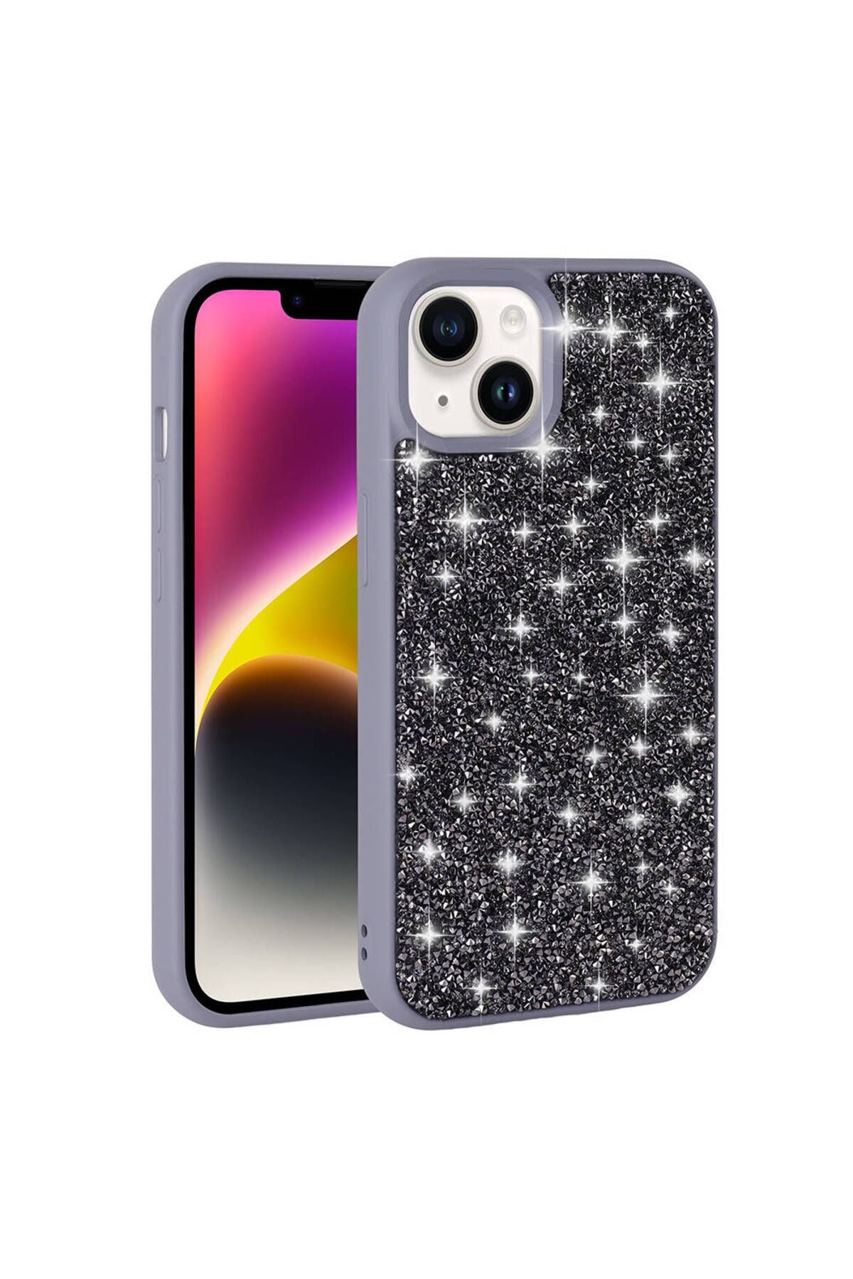 iPhone 14 Uyumlu Parlak Taşlı Tasarım Pırlanta Zore Kılıf-Beyaz
