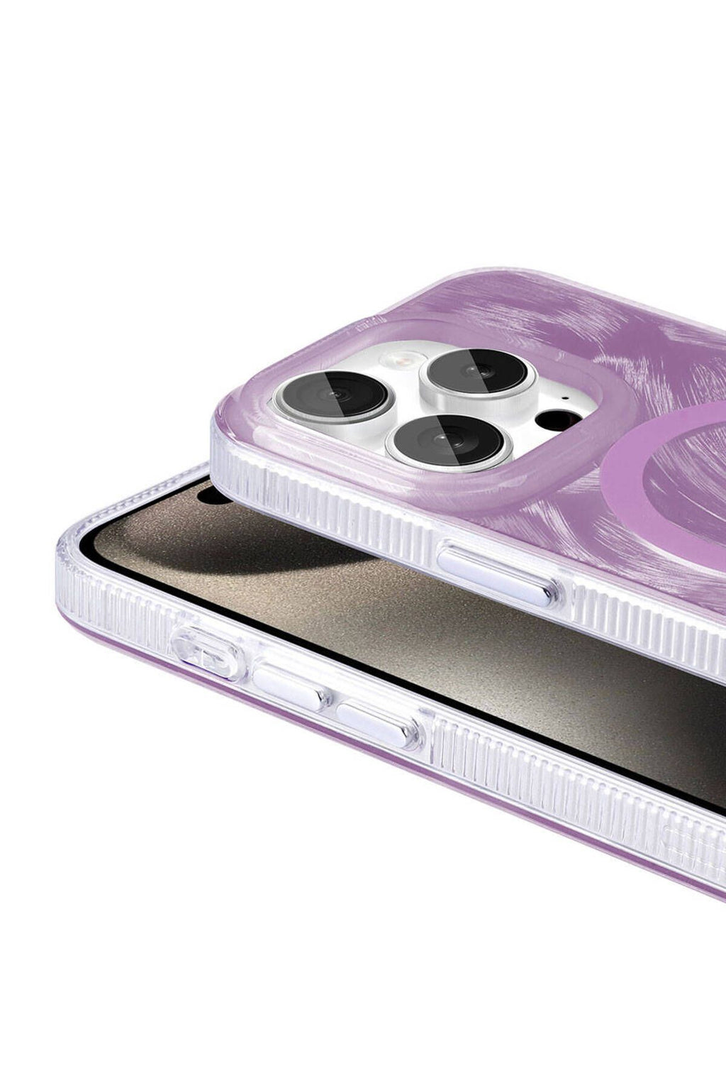 iPhone 15 Pro Max Kılıf Magsafe Şarj Özellikli Fırça Boya Desenli Zore Palet Kapak - Pembe