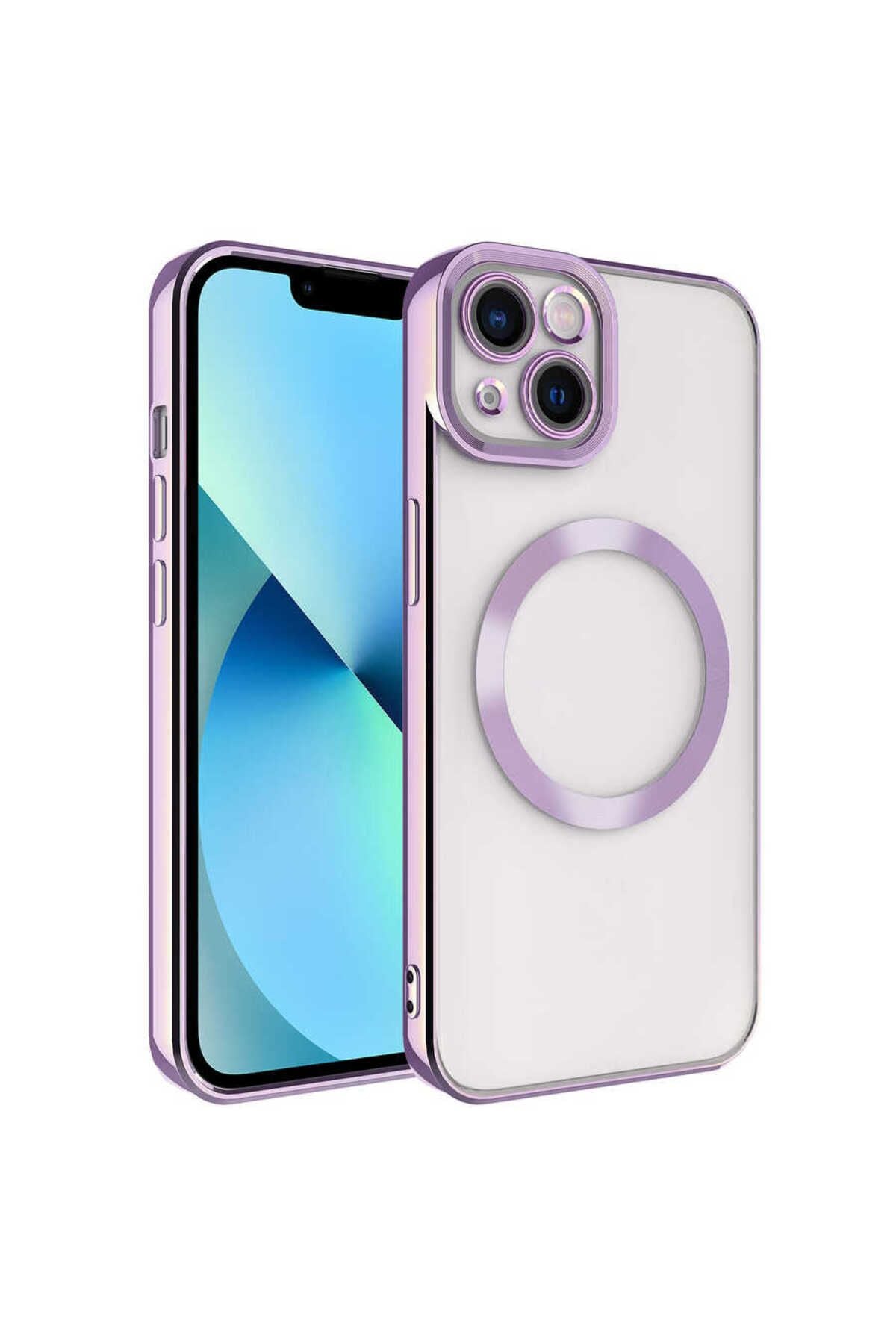 iPhone 14 Uyumlu Magsafe Wireless Şarj Özellikli Zore Setro Silikon-Lila
