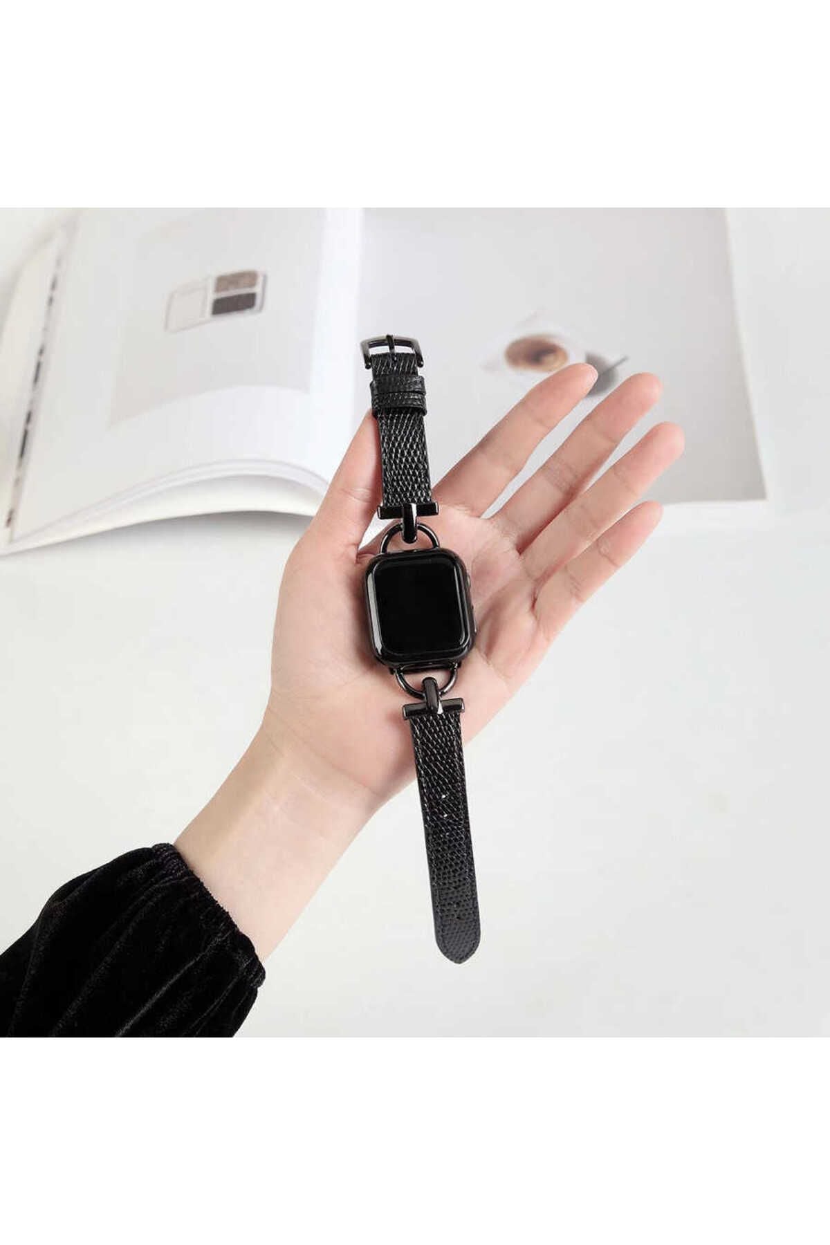 Watch 40mm Uyumlu KRD-53 Deri Zore Kordon-Siyah-Gümüş