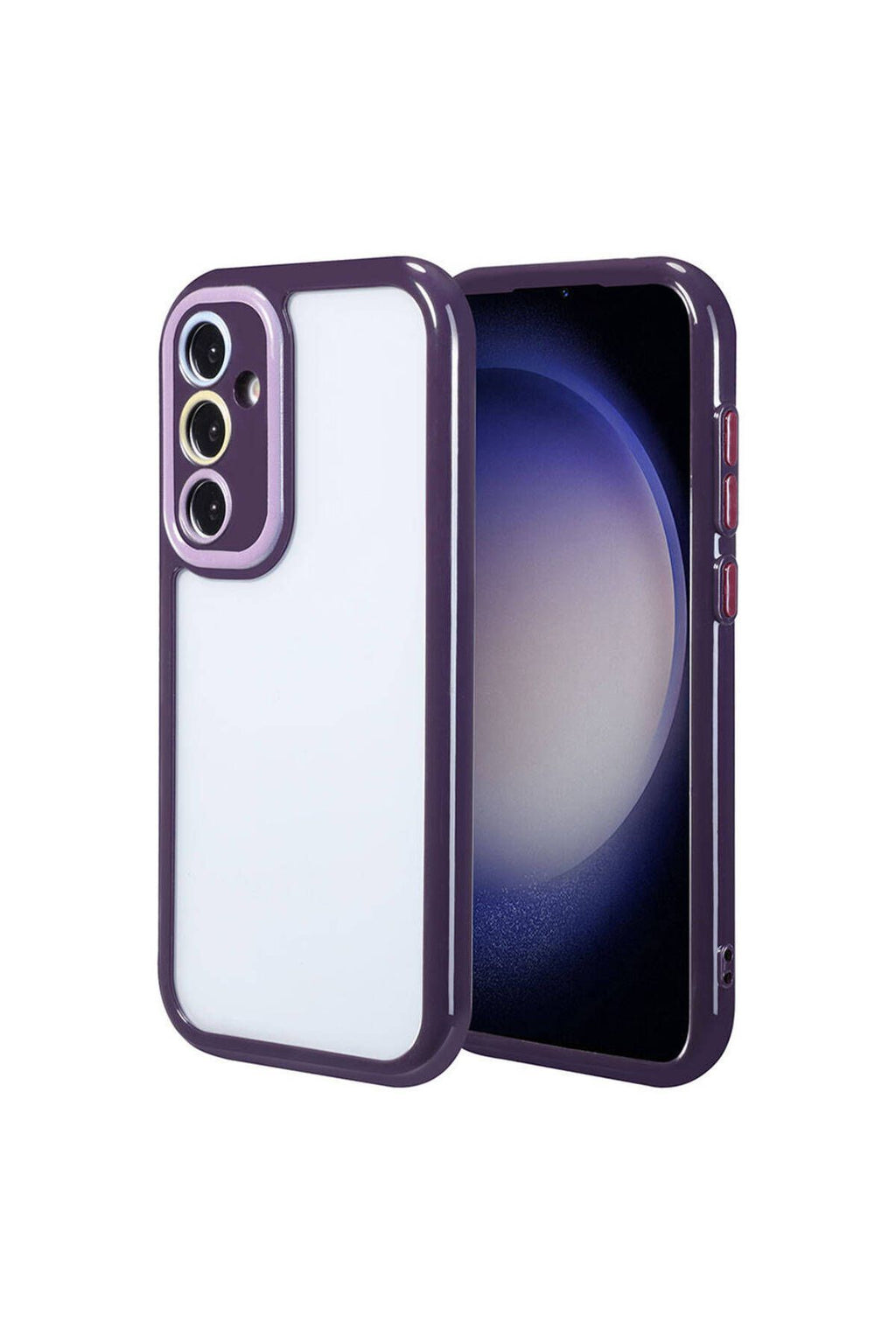 Galaxy S23 Kılıf Kamera Korumalı Renkli Kenar ve Çerçeve Tasarımlı Zore Vitamin Kapak-Derin Mor
