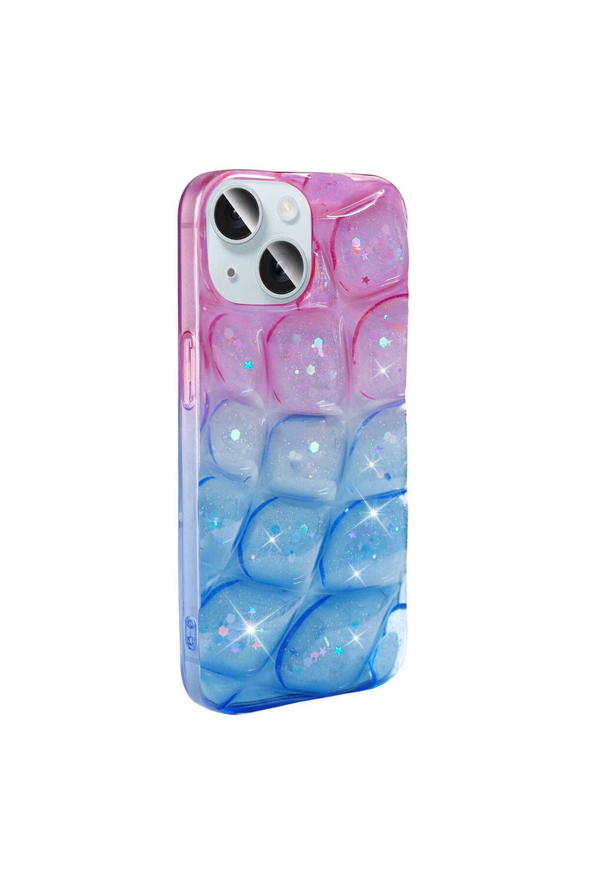 iPhone 15 Kılıf Simli 3D Desenli Zore Hacar Kapak - Pembe-Mavi