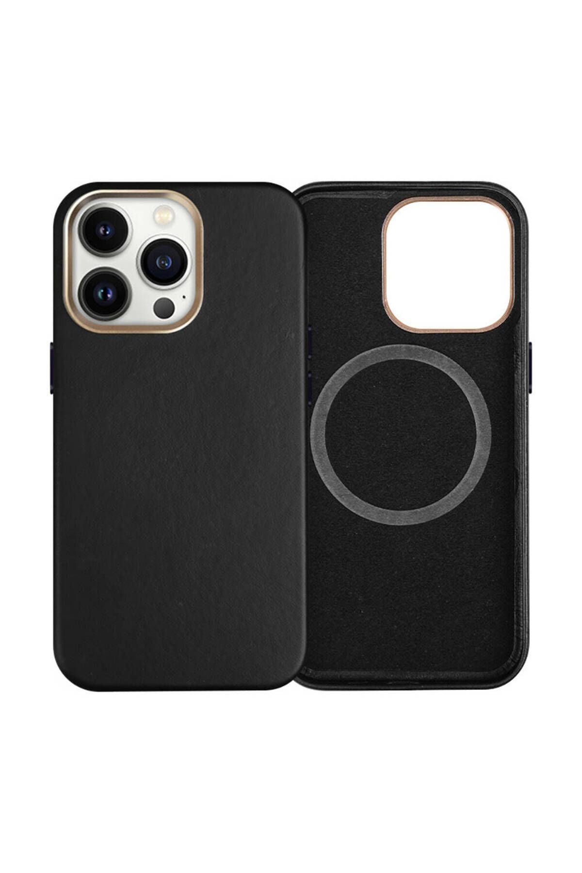 iPhone 15 Pro Max Kılıf Magsafe Şarj Özellikli PU Deri Zore Adora Kapak-Koyu Gri