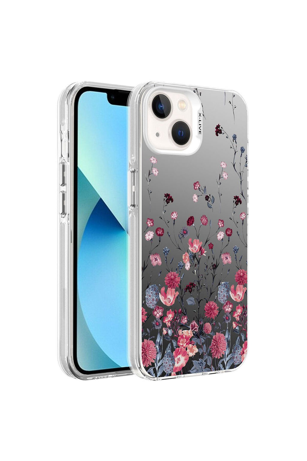 iPhone 14 Uyumlu Desenli Zore Silver Sert Kılıf-Çiçek