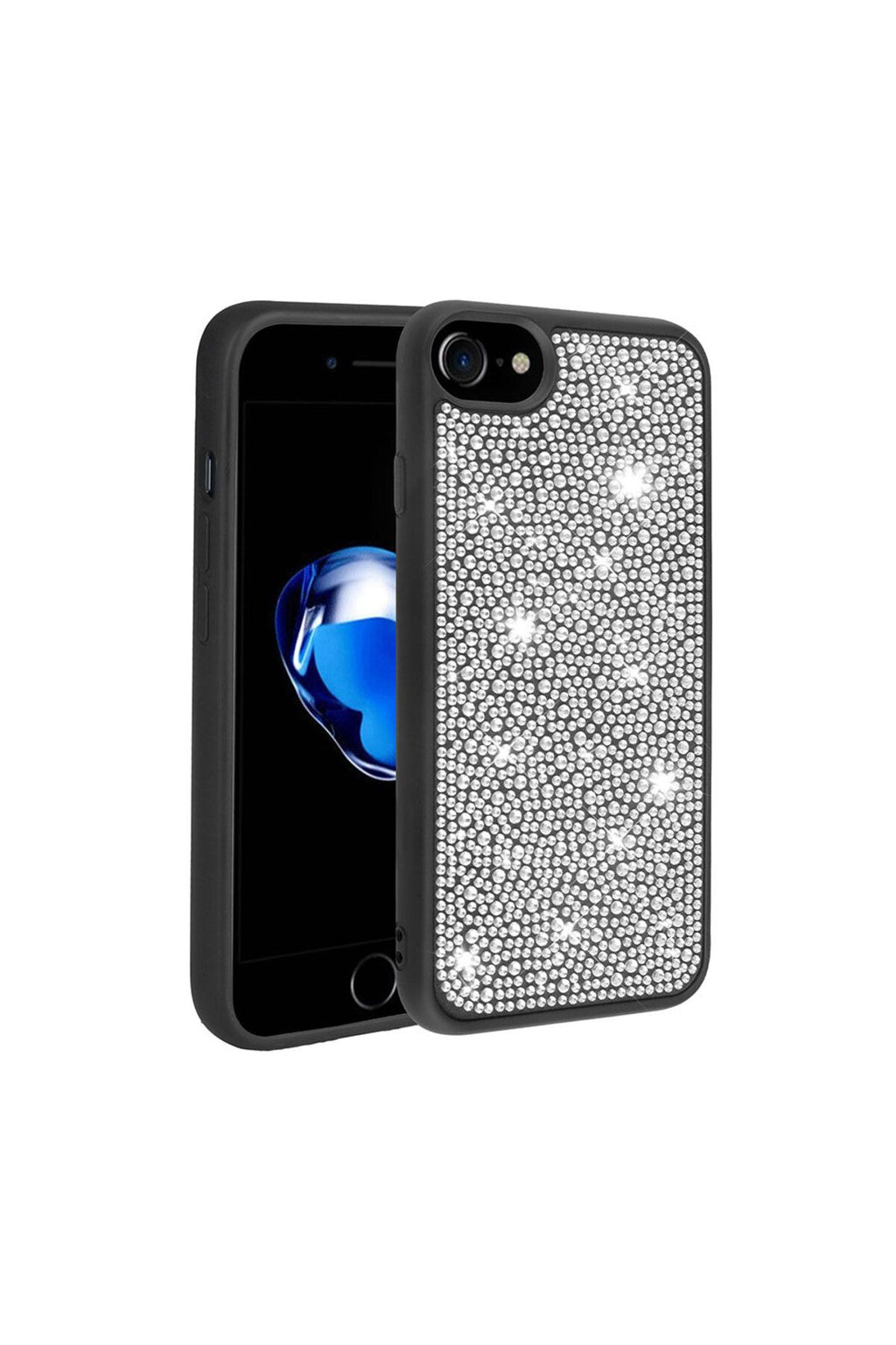 iPhone SE 2020 Kılıf Parlak Taşlı Tasarım Zore Ston Kapak - Siyah
