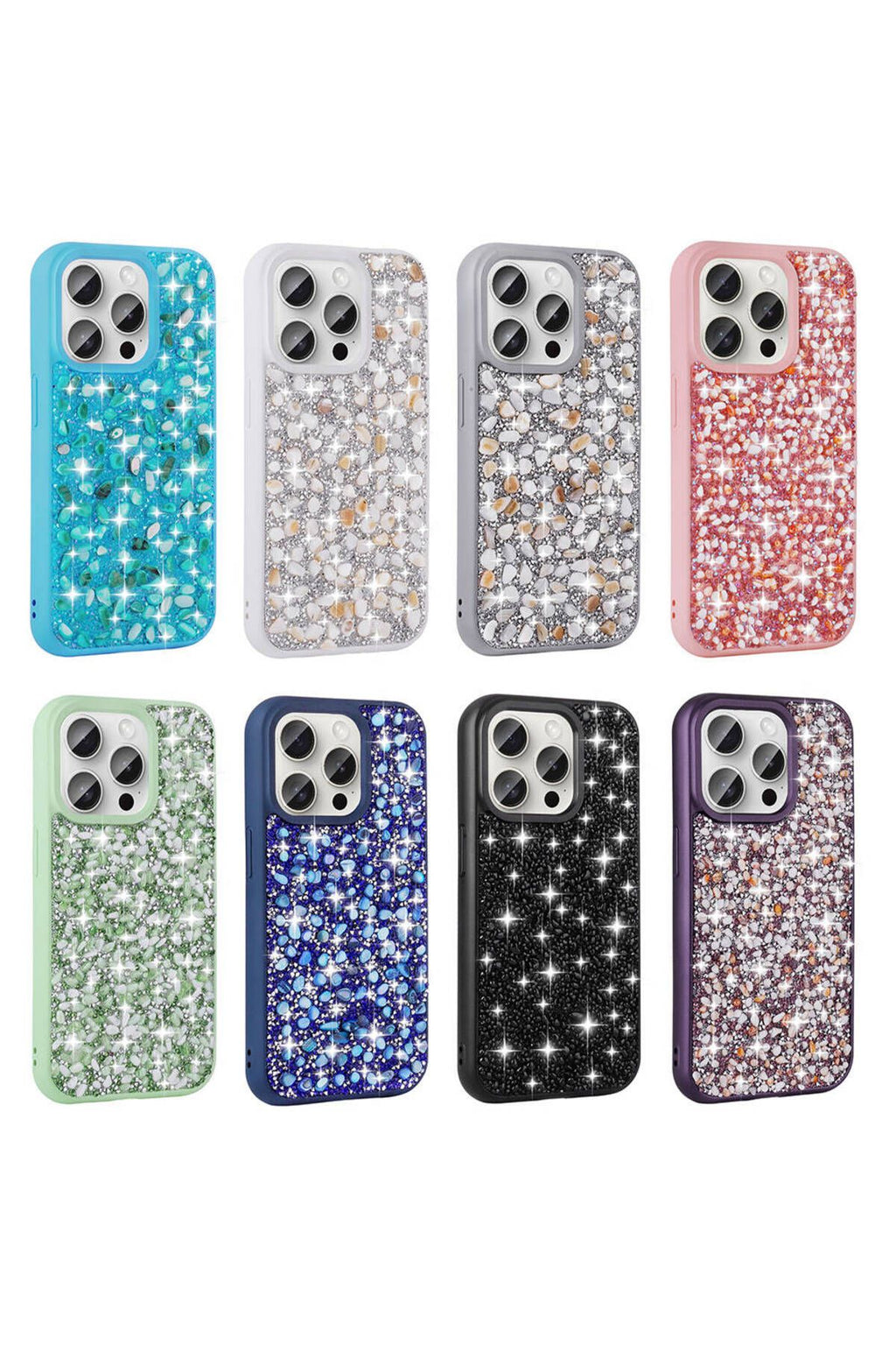 iPhone 15 Pro Kılıf Parlak Taşlı Tasarım WNX Linea Kapak - Gümüş