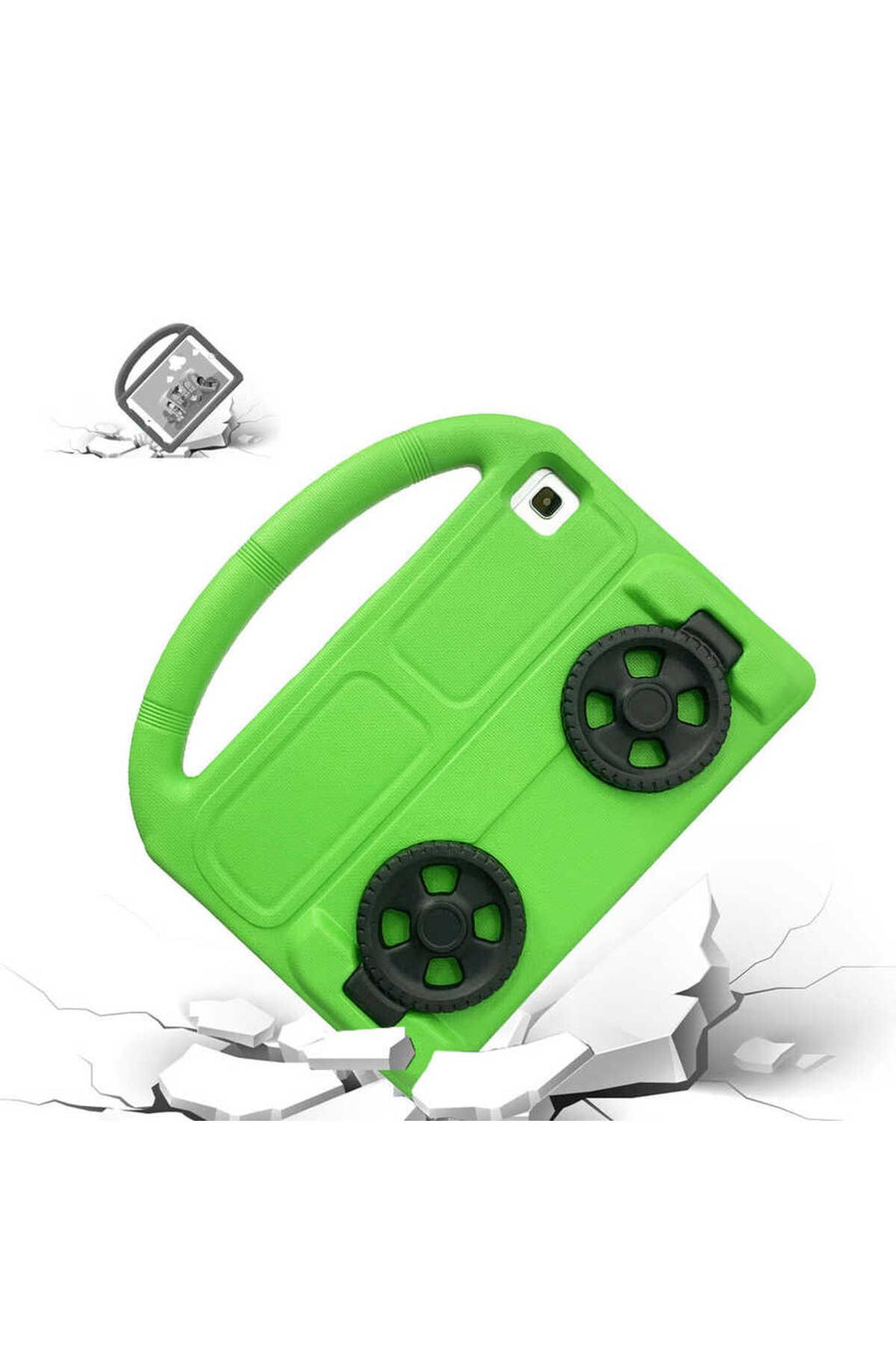 Galaxy Tab A7 10.4 T500 2020  Uyumlu Zore Wheel Car Tekerlek Standlı Tablet Eva Silikon Kılıf-Mavi