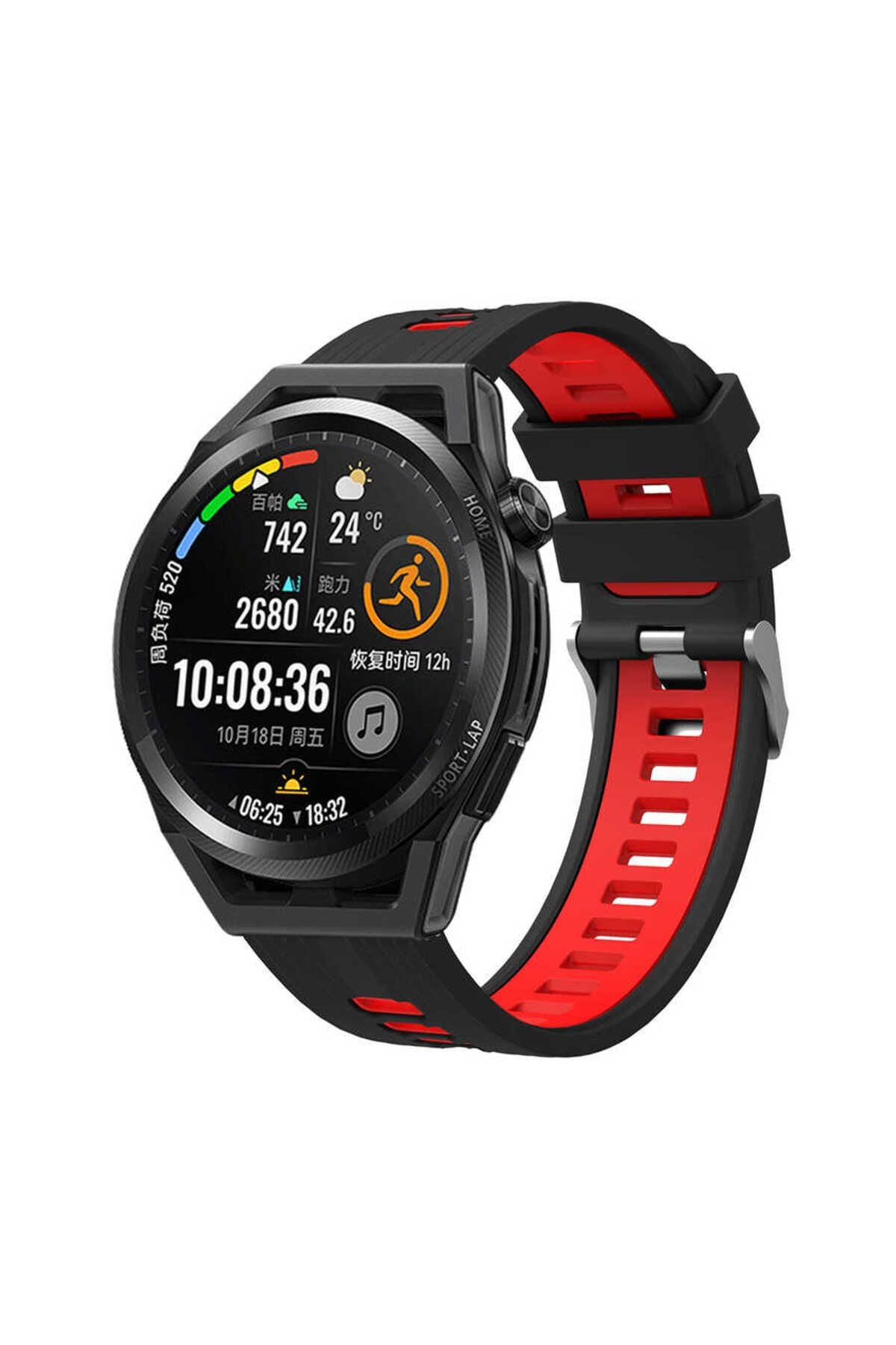Galaxy Watch Active 2 44mm KRD-55 Uyumlu Zore Kordon-Siyah-Kırmızı