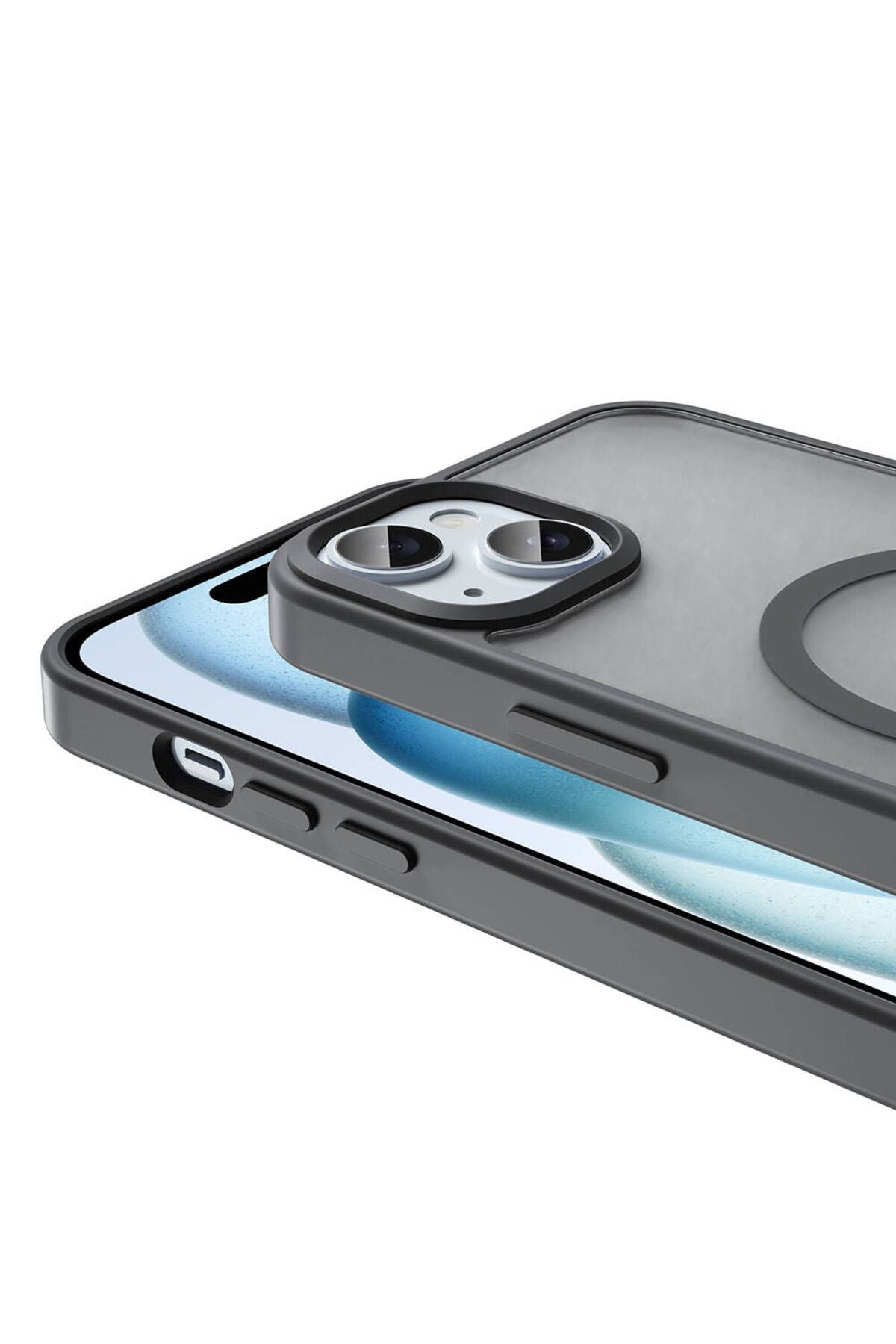 iPhone 15 Kılıf Magsafe Şarj Özellikli Mat Arka Yüzey Zore Sio Kapak-Koyu Yeşil