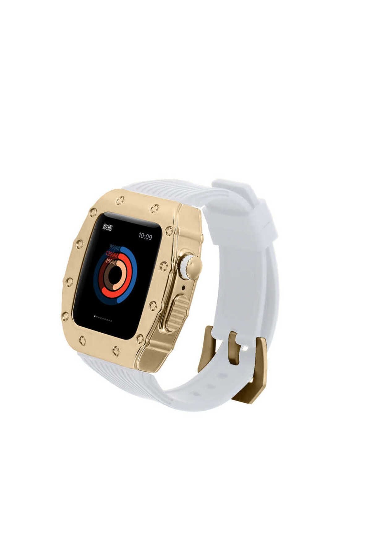 Watch 44mm Uyumlu KRD-65 Zore Kordon-Beyaz-Rose Gold