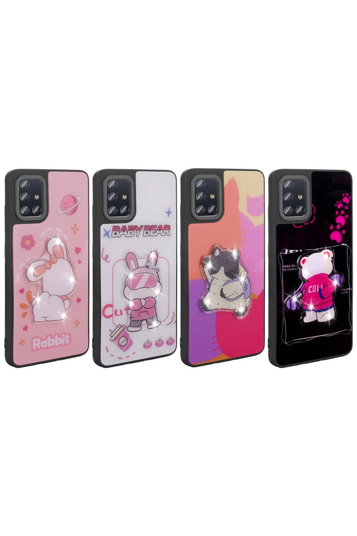 Galaxy A51 Kılıf Parlayan Kabartmalı İkonik Figürlü Zore Amas Silikon Kapak - Pembe