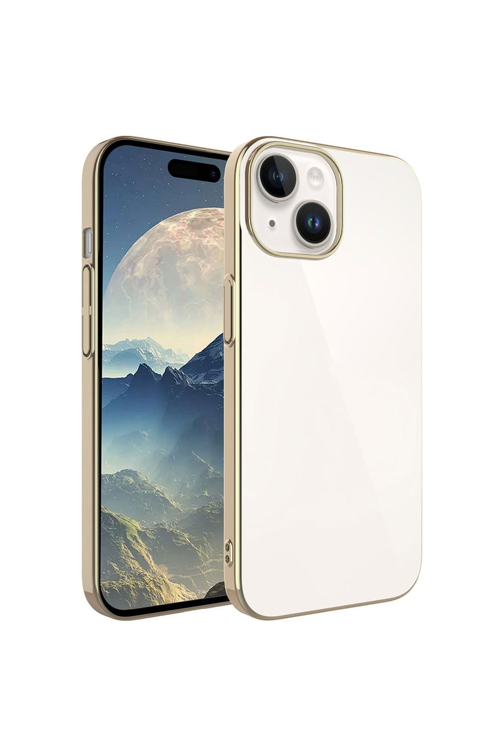 iPhone 15 Plus Uyumlu Sert PC Renkli Çerçeveli Zore Riksos Kılıf-Gold