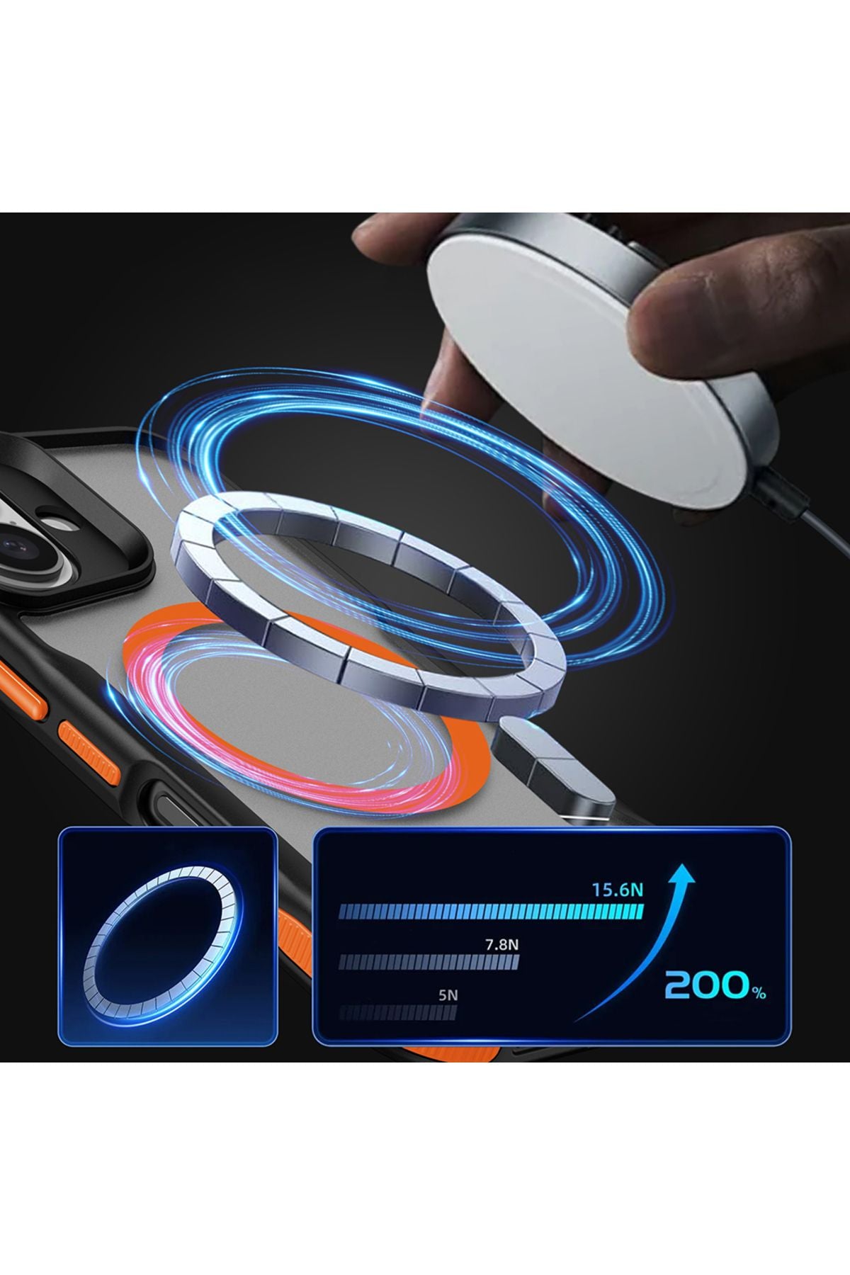 iPhone 16 Plus Uyumlu Magsafe Şarj Özellikli Renkli Kenar Airbag Şeritli Zore Lamer Kapak-Titanyum-G