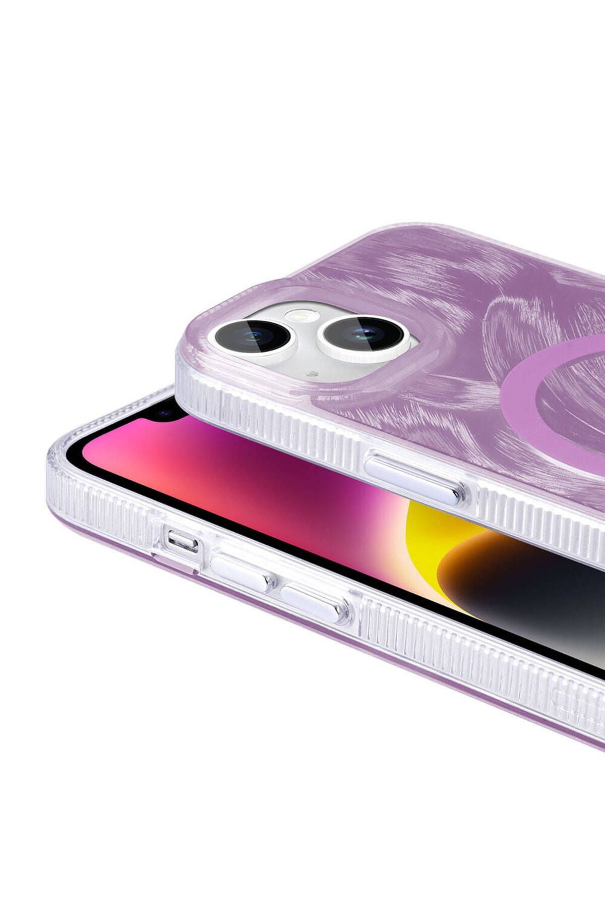 iPhone 15 Uyumlu ODC Kılıf Magsafe Şarj Özellikli Fırça Boya Desenli Zore Palet Kapak-Mor