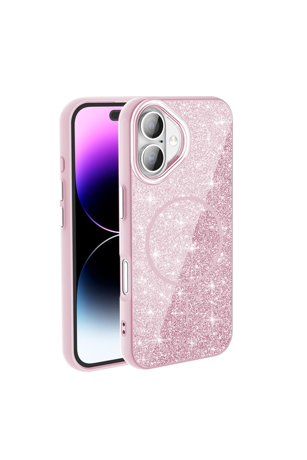 iPhone 16 Kılıf Magsafe Şarj Özellikli Parlayan Simli Zore Okso Kapak - Beyaz