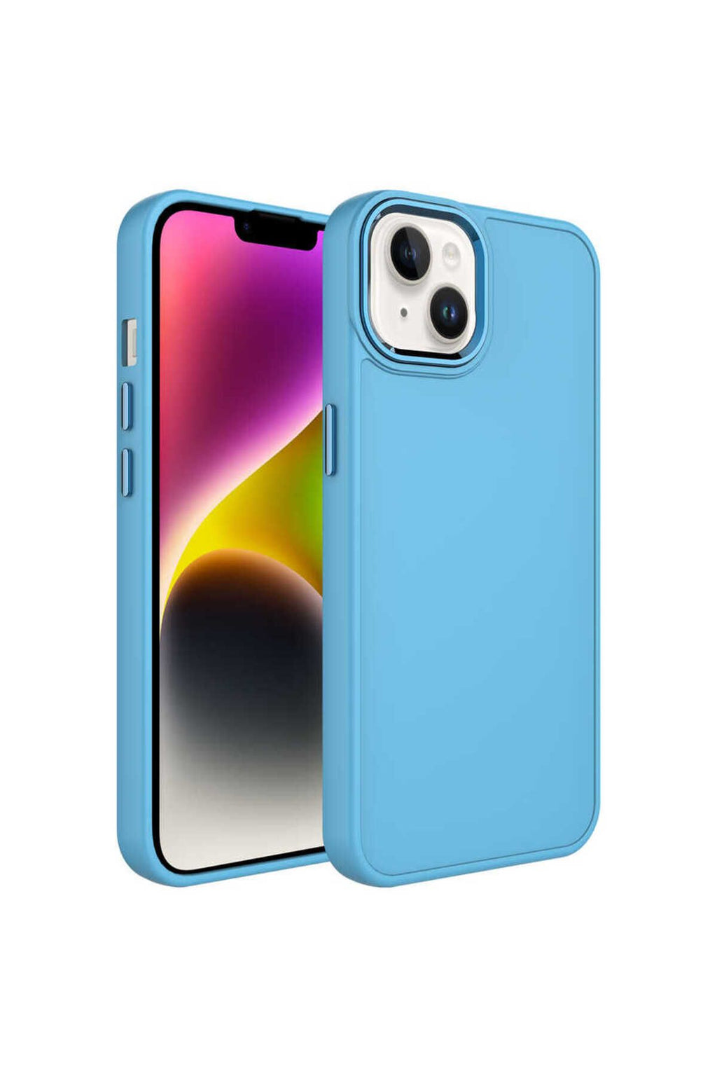 iPhone 14 Uyumlu Metal Çerçeve ve Buton Tasarımlı Silikon Zore Luna Kılıf-Sierra Mavi