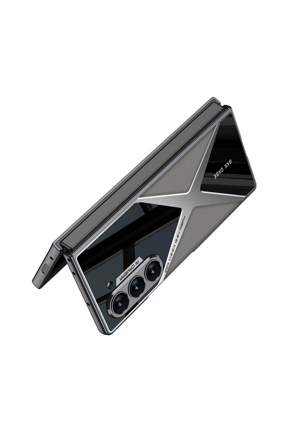 Galaxy Z Fold 6 Kılıf Ultra İnce Kamera Korumalı PC + Deri Arka Yüzey Zore X-Pro Kapak-Titanyum-Gri