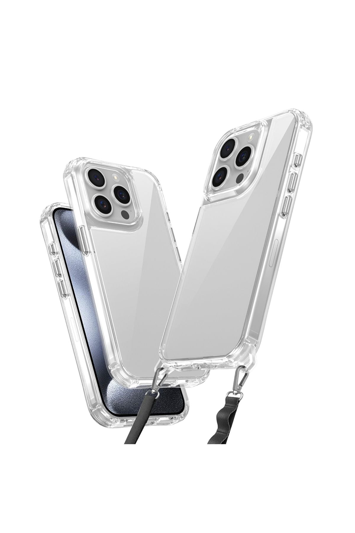 iPhone 15 Pro Max Kılıf Airbagli Takılabilir Askı Aparatlı Zore Snap Silikon Kapak - Şeffaf