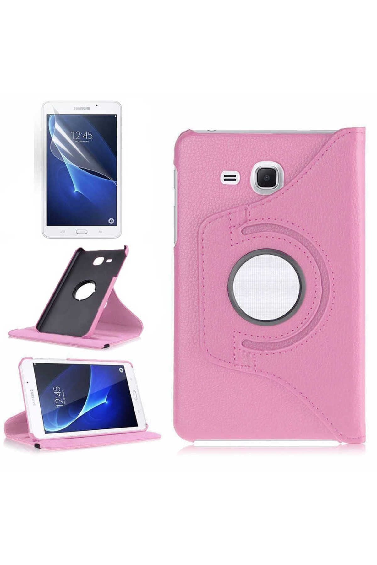 Galaxy Tab 4 T280  Uyumlu Zore Dönebilen Standlı Kılıf-Pembe Açık