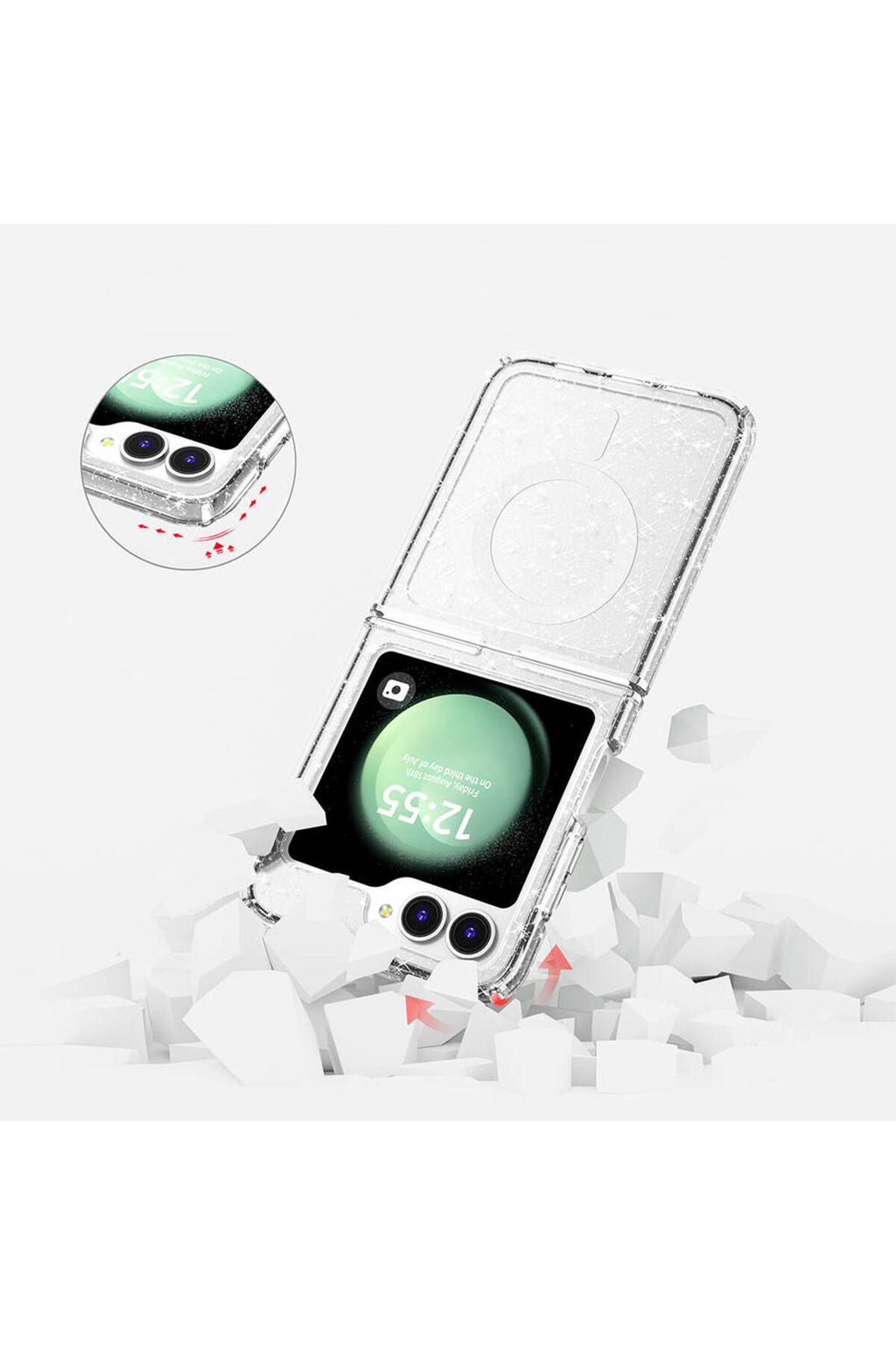 Galaxy Z Flip 6 Kılıf Magsafe Şarj Özellikli Parlayan Simli Saydam Renkli Zore Allstar Kapak - Pembe