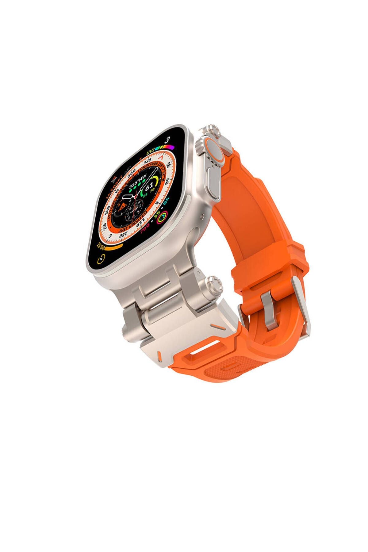 Watch Ultra 49mm CLO- KRD-108 Metal Başlıklı Silikon Kordon-Starlight-Mavi