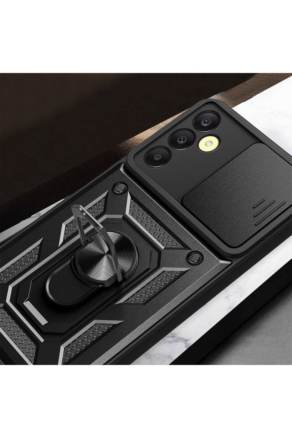 Galaxy A25 Kılıf Magnetik Standlı Kamera Korumalı Zore Sürgülü Vega Kapak - Siyah