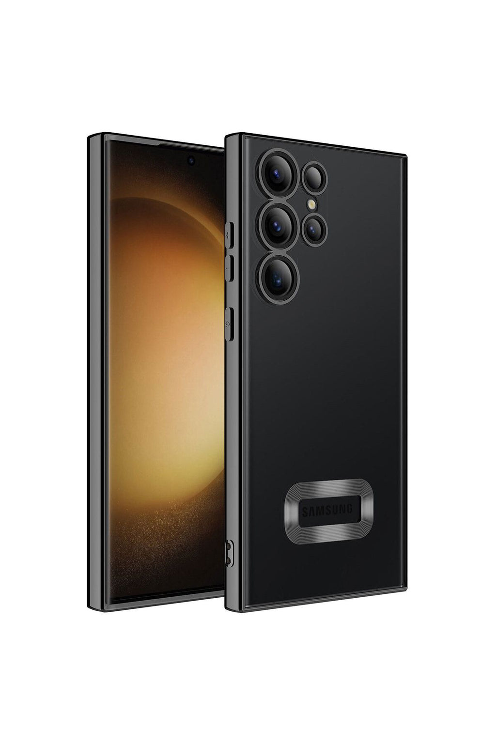 Galaxy S23 Ultra Uyumlu Kamera Korumalı Logo Gösteren Zore Omega Kılıf-Siyah