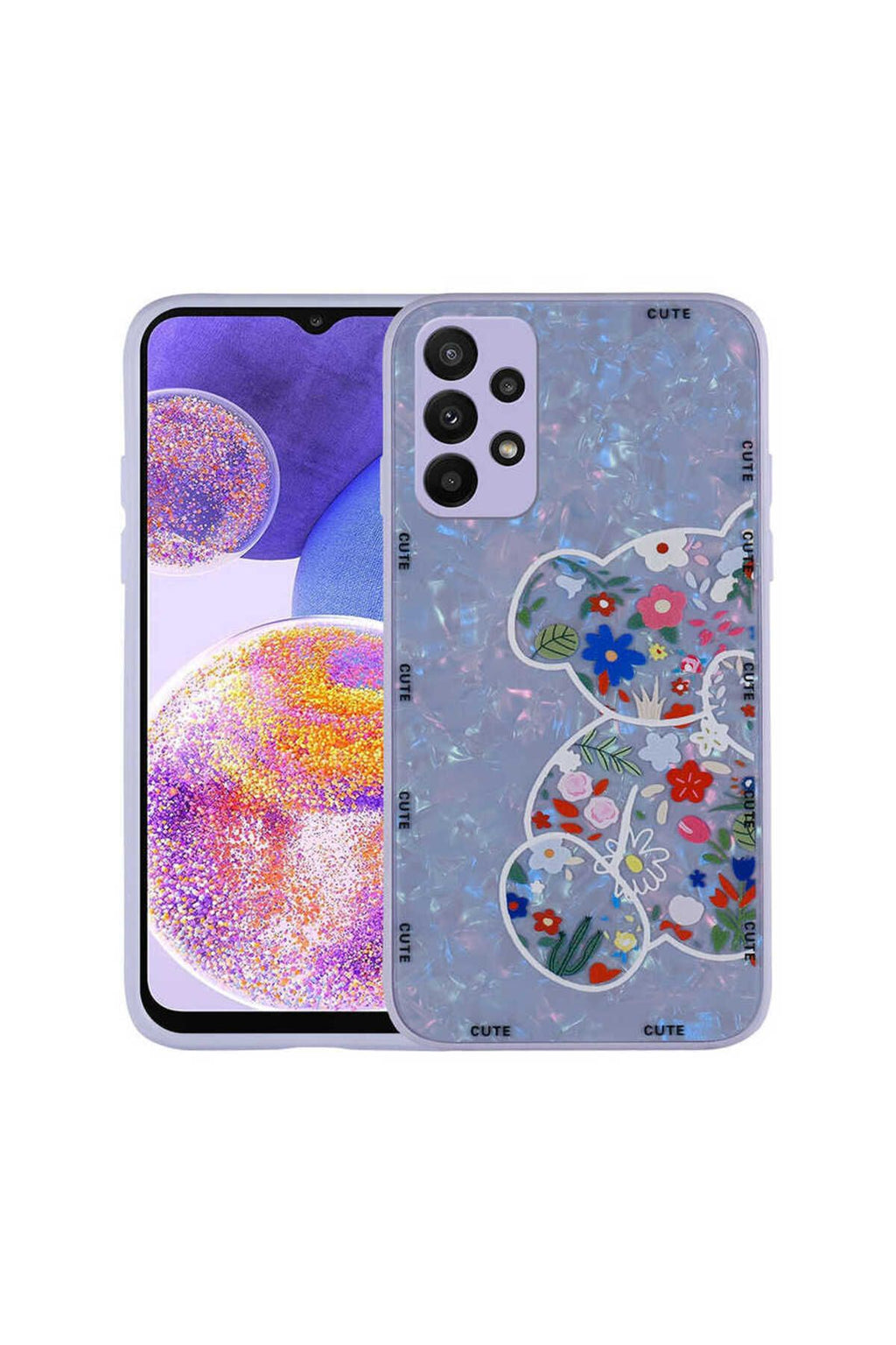 Galaxy A23 Kılıf Desenli Sert Silikon TKNR Mumila Kapak - Lilac Bear