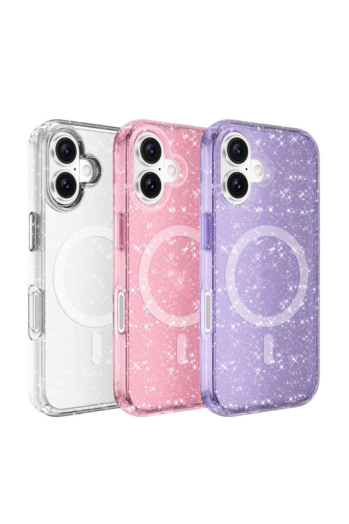 Apple iPhone 16 Kılıf Magsafe Şarj Özellikli Parlayan Simli Saydam Renkli Zore Allstar Kapak-Mor
