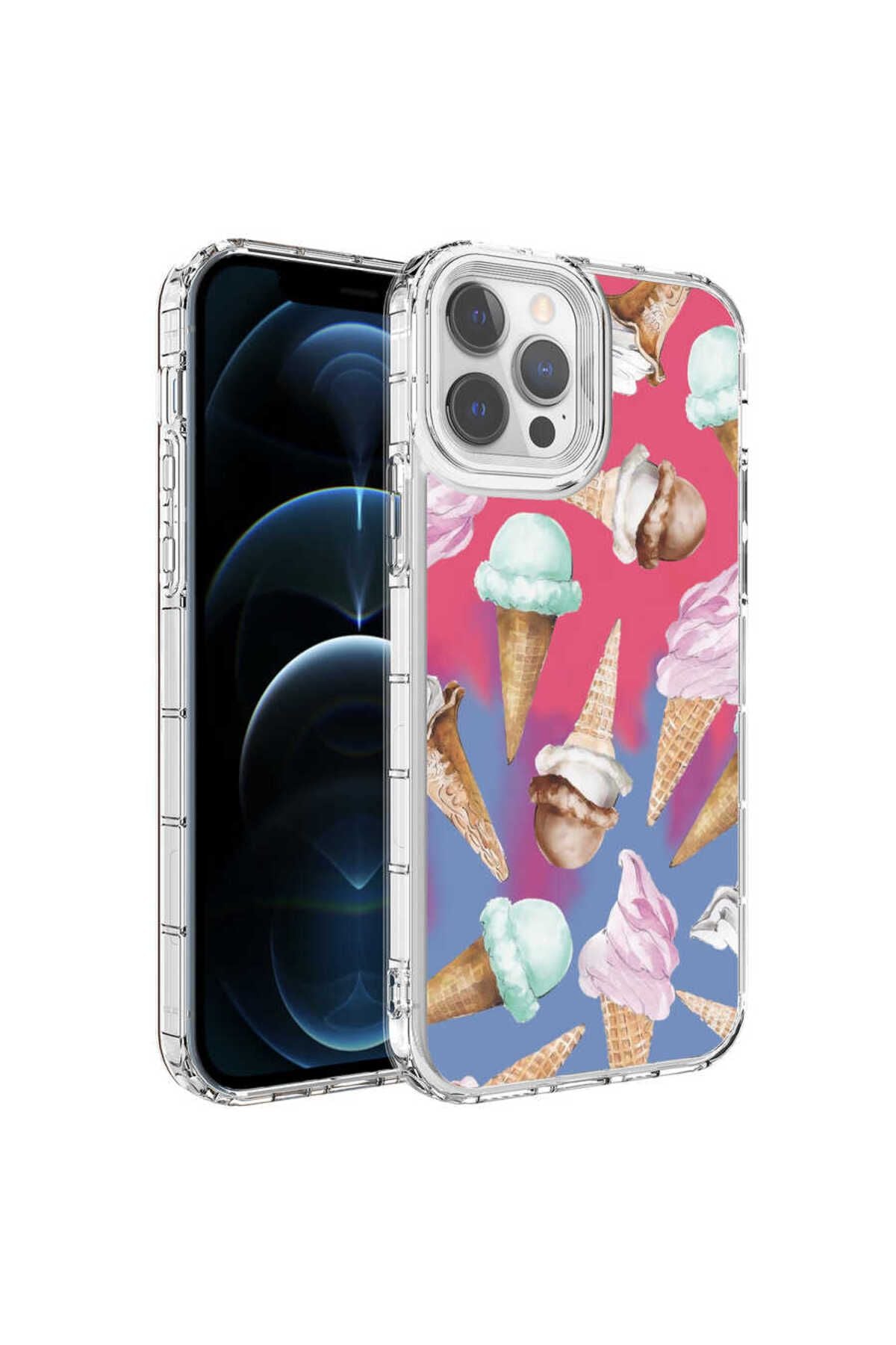 iPhone 14 Pro Uyumlu Kamera Korumalı Renkli Desenli Sert Silikon Korn Kılıf-NO12