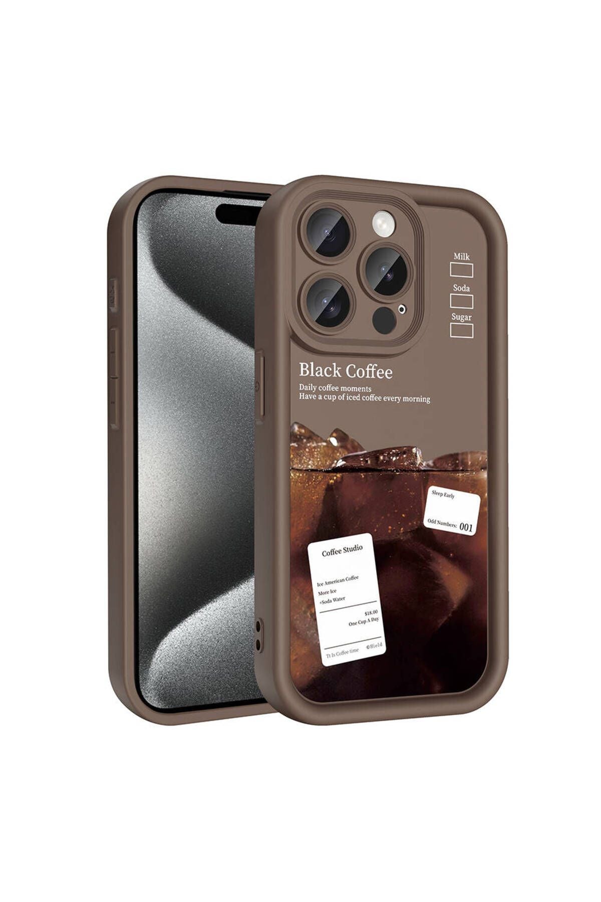 iPhone 15 Pro Kılıf Kamera Korumalı Baskılı Arka Yüzey Zore Klas Kapak - Koyu Kahve